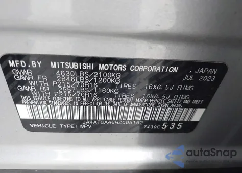 2024 Mitsubishi Eclipse Cross Es S-Awc from USA, damaged, VIN JA4ATUAA6RZ00515